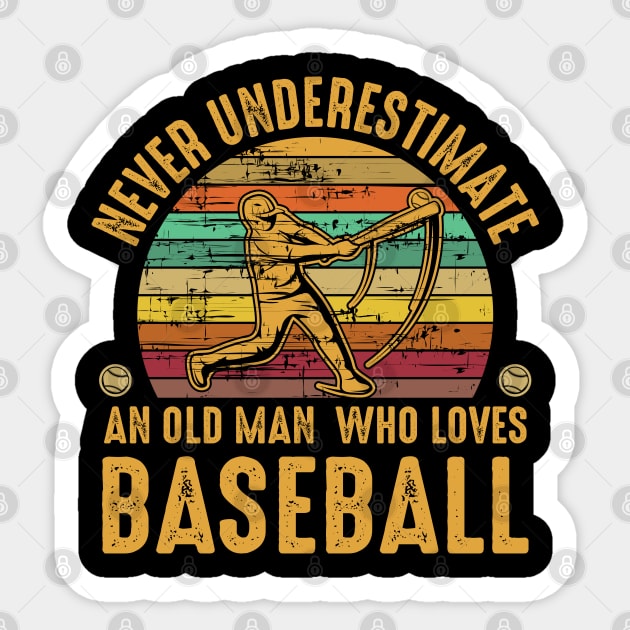 Funny Sarcastic Old Man who Loves Baseball Fan Sticker by ArtedPool